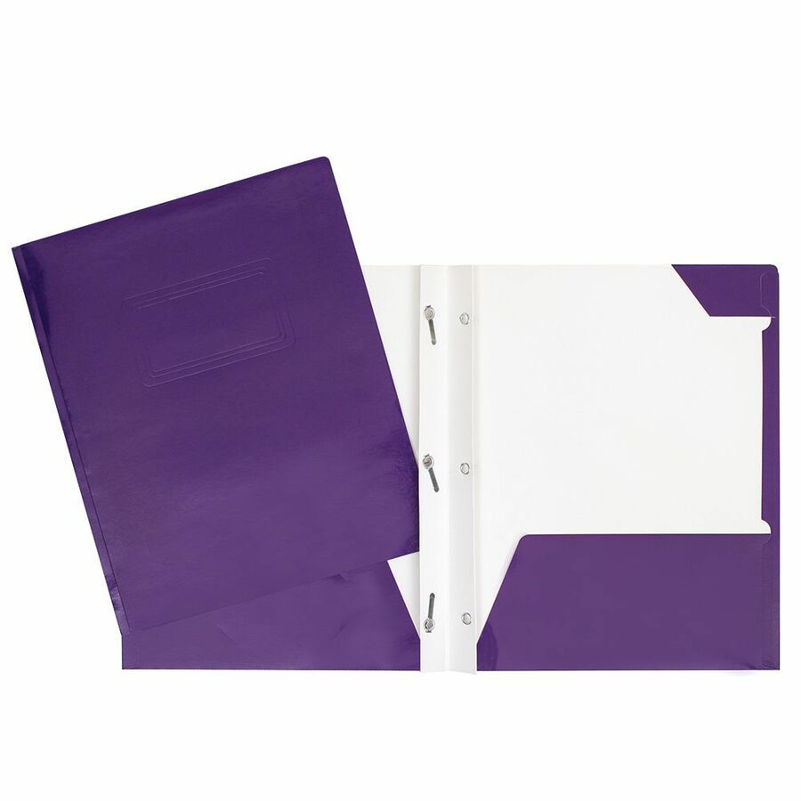 Laminated Cardboard Duo-tang with Fasteners and Pockets, Purple