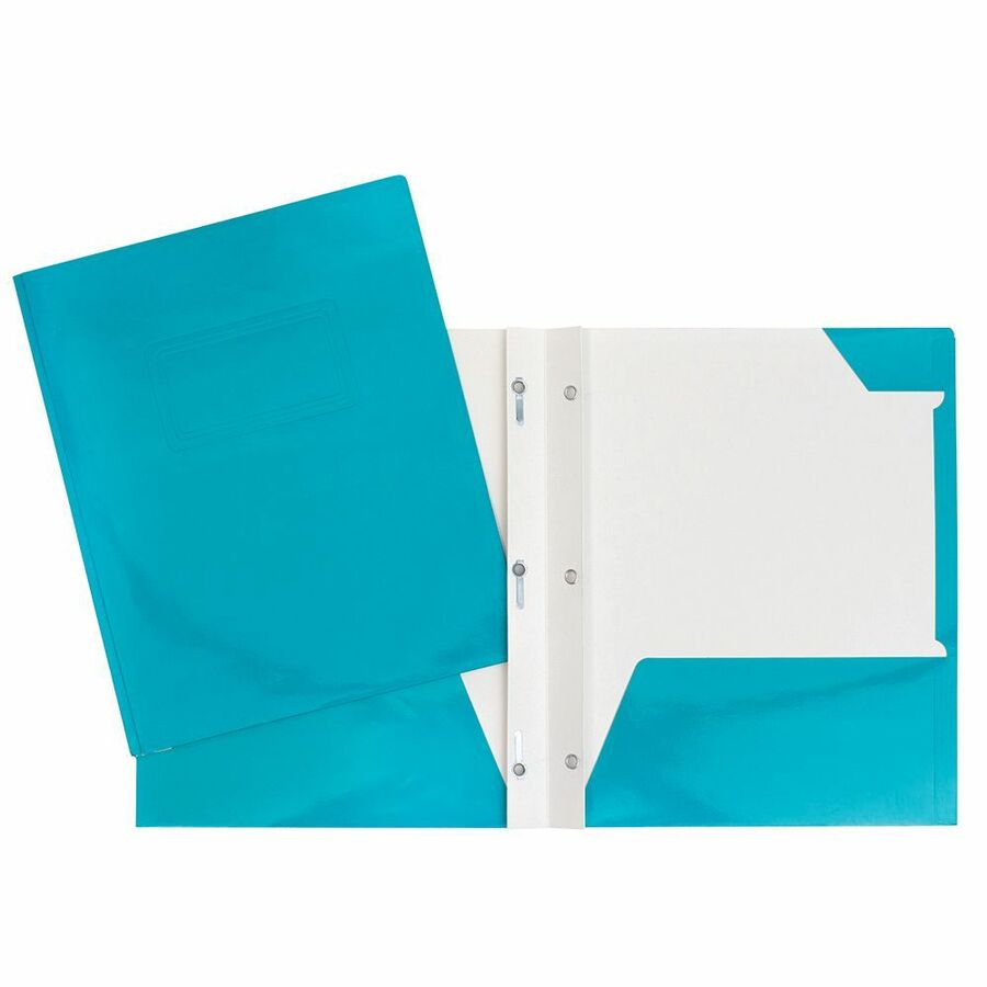 Laminated Cardboard Duo-tang with Fasteners and Pockets, Turquoise