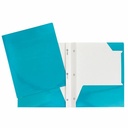 Laminated Cardboard Duo-tang with Fasteners and Pockets, Turquoise