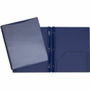 Hard Plastic Duo-tang with Fasteners and Pockets, Clear front pocket, Blue