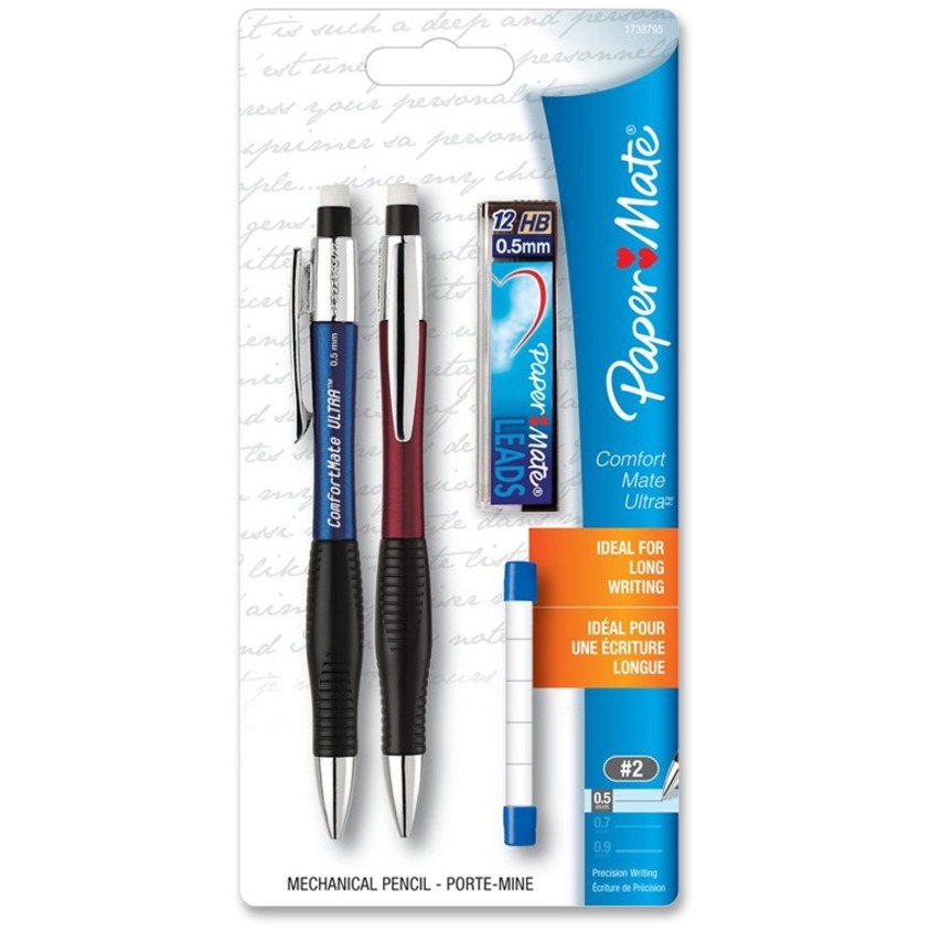 [782821] ComfortMate Ultra® Mechanical Pencils, 0,5 mm, Package of 2. Includes 12 HB leads and 5 eraser refills