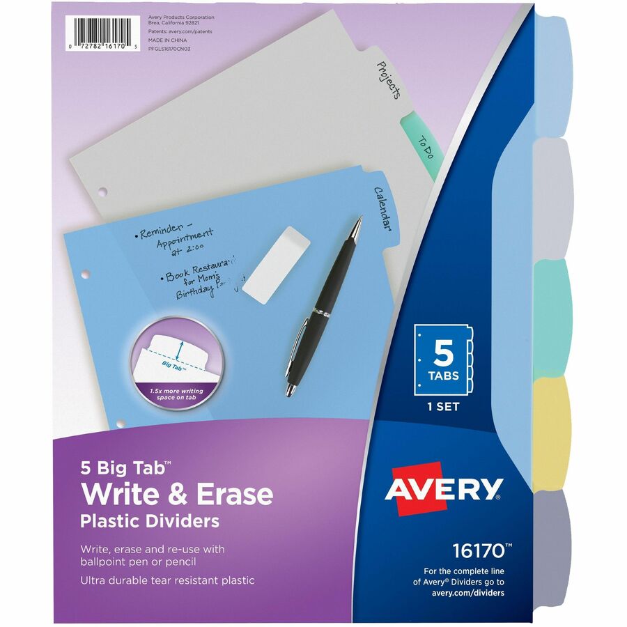 Big Tab™ Write & Erase Plastic Dividers (Pack of 5)