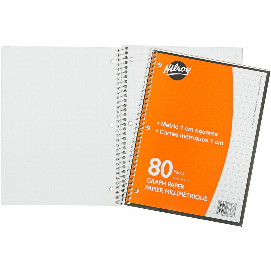 Hilroy Spiral Graph Notebook, 1 cm square, 80 pages