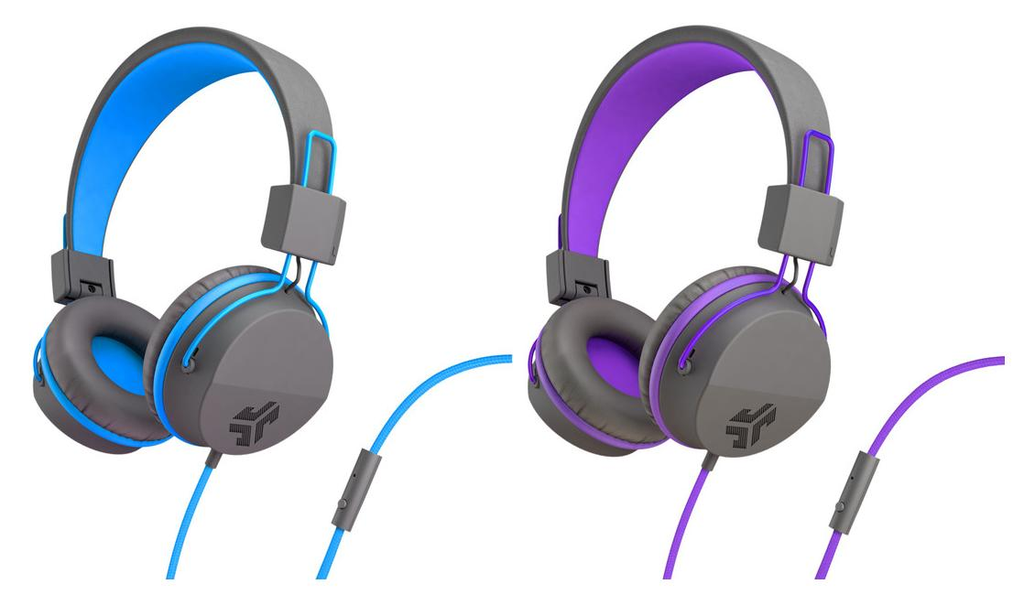 Casque d'écoute avec microphone pour enfant, Bleu/gris ou Mauve/gris