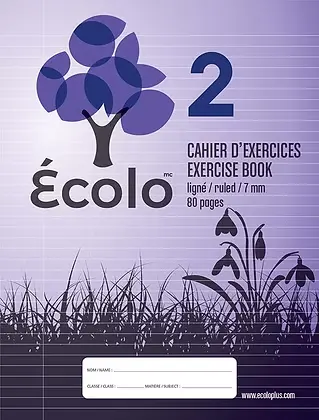 Cahier d'exercices Écolo #2, Ligné 7 mm, 3 trous, 80 pages