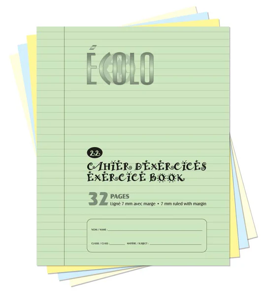 Cahier d'exercice Écolo #22, Ligné 7 mm (32 pages), Vert