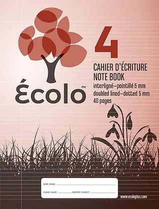 Écolo Writing Book #4, Interlined and Dotted 5 mm, 3 holes, 40 pages
