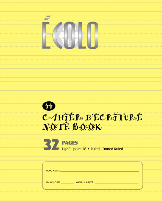 Cahier d'écriture «Écolo» #44, Interligné 5 mm et pointillé, 32 pages