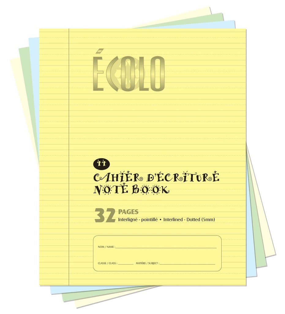 Écolo Writting Book #44, Interlined and Dotted, 40 pages, Yellow