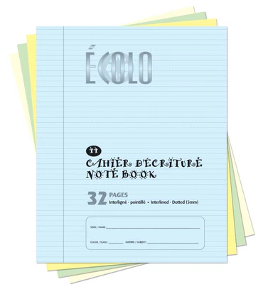 Ecolo Writing Book #44, Interlined and Dotted, 32 p., Blue