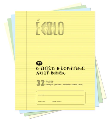 [EC44J] Ecolo Writting Book #44, Interlined and Dotted 5 mm (32 pages), Yellow