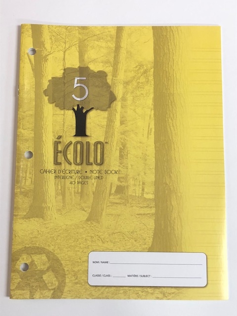 Cahier «Écolo» #5, Interligné 3mm avec marge, 40 pages, Jaune