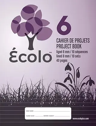 Écolo Project Book #6, Ruled 8 mm at bottom, 3 holes, 40 pages