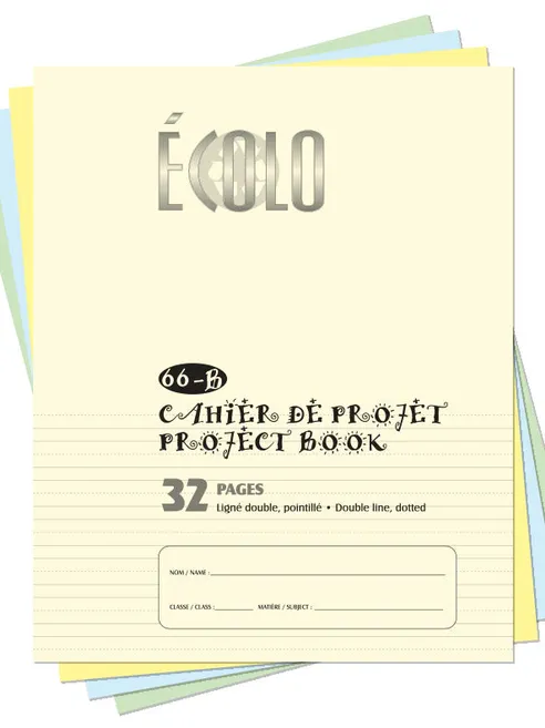 Cahier de projet Écolo #66B, petit, 32 pages, Interligné et pointillé