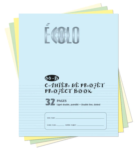 Cahier de projet Écolo #66B, Interligné et pointillé, petit (32 pages), Bleu