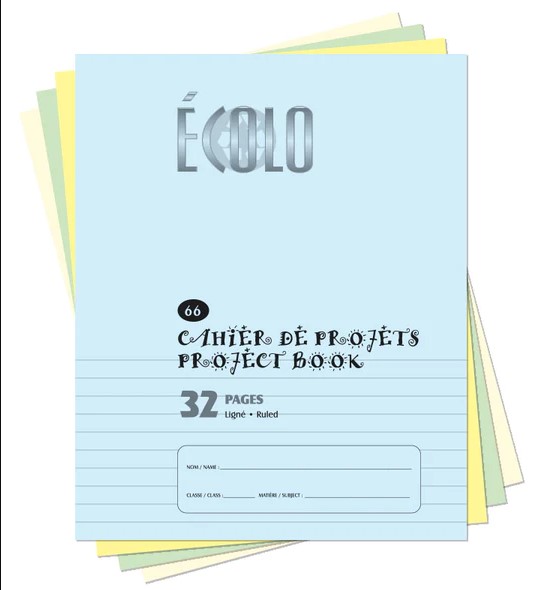 Cahier de projet Écolo #66, 1/2 page ligné 5 mm, petit, 32 pages, Bleu