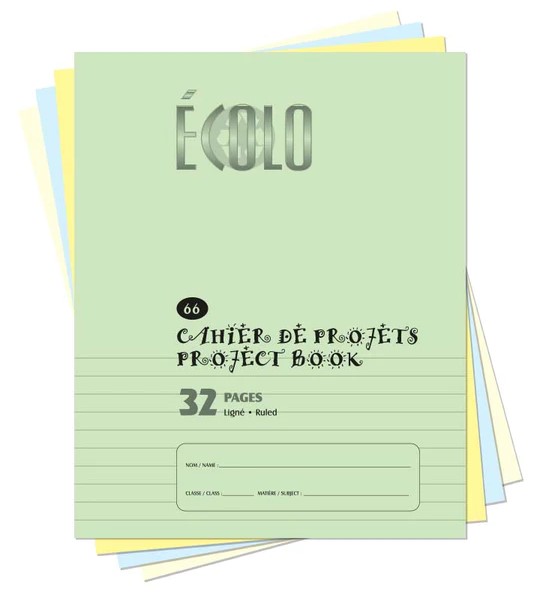 Cahier de projet Écolo #66D, 1/2 page ligné 5 mm, petit, 32 pages, Vert