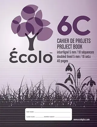 [EC6C] Cahier de projet Écolo 6C, Interligné et pointillé, 10 séquences, 3 trous, 40 pages