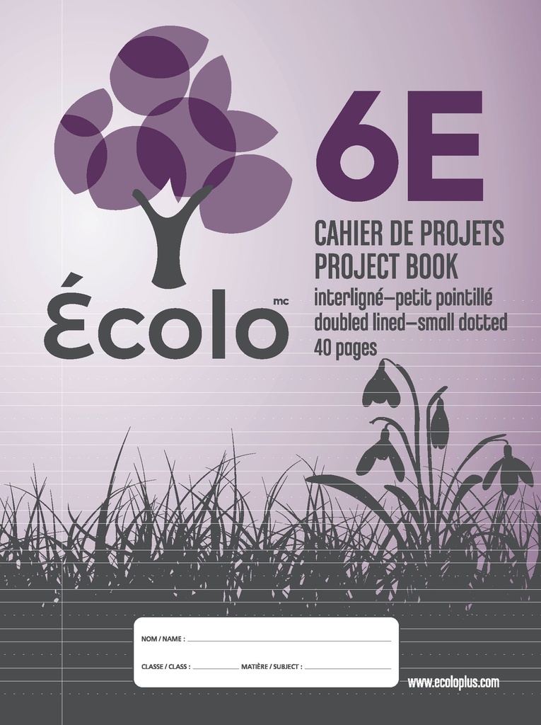 Cahier de projet «Écolo» #6E, Interligné et petit pointillé au bas, 10 séquences, 40 pages