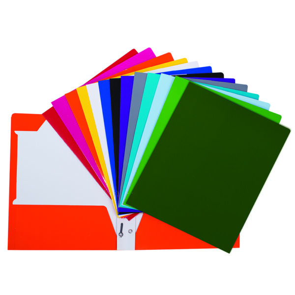 [G34200] Duo-tang Carton Laminé, attaches et pochettes, Coul. Ass.