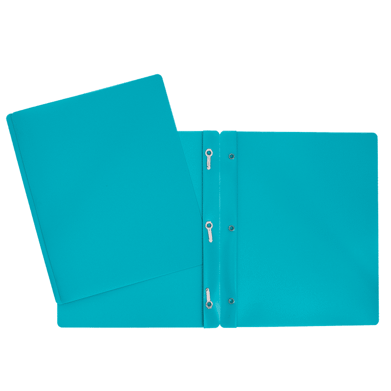 Hard Plastic Duo-tang with Fasteners, Turquoise