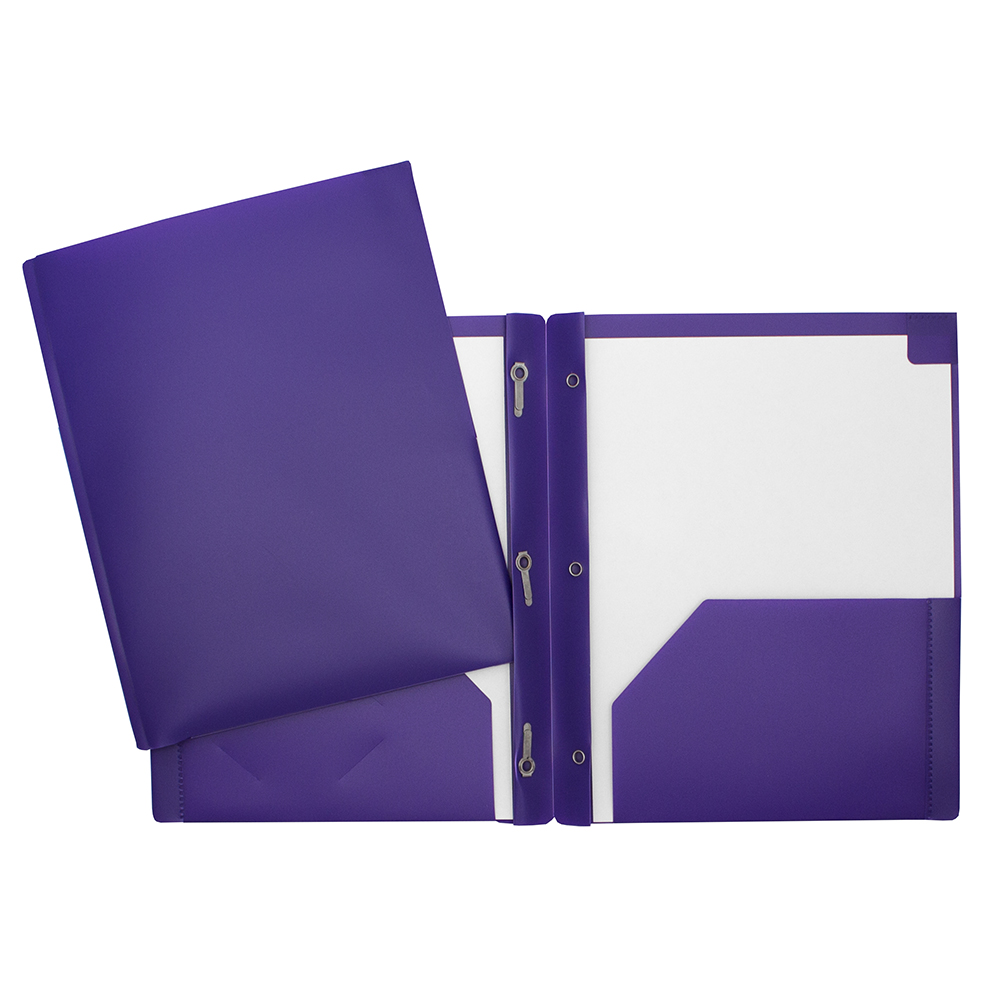 Duo-tang Plastique rigide avec attaches et pochettes, Mauve