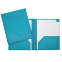 Hard Plastic Duo-tang with Fasteners and Pockets, Light Blue