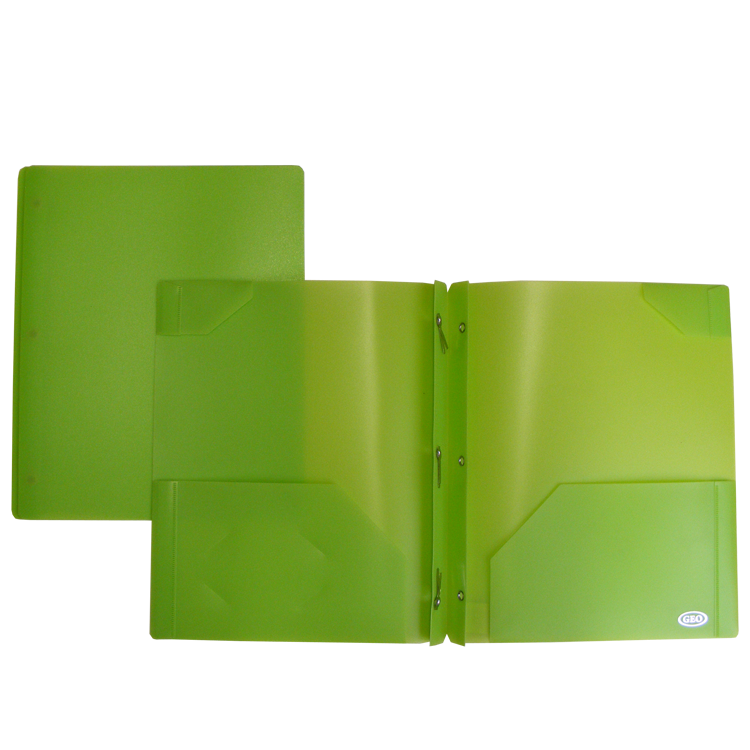 Hard Plastic Duo-tang with Fasteners and pockets, Light Green