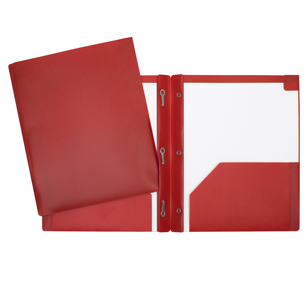 Hard Plastic Duo-tang with Fasteners and Pockets, Orange