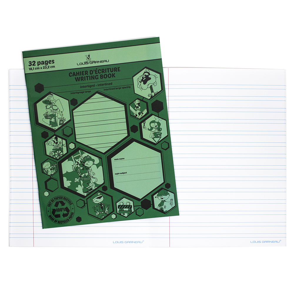 [LG25GN] Cahier d'écriture Louis Garneau (LG25), Interligné large, Vert