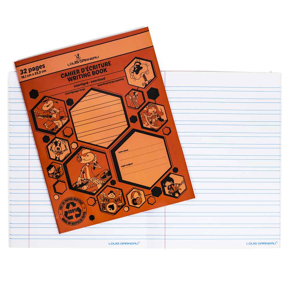 Cahier d'écriture Louis Garneau (LG25), Interligné large, Orange