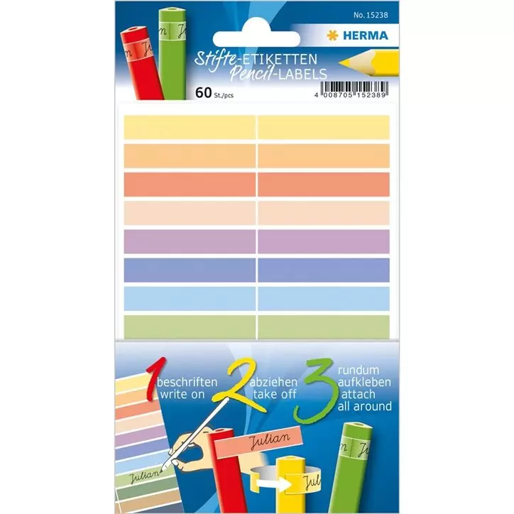 Étiquettes pour crayons, Coul. ass. (Pqt de 60)