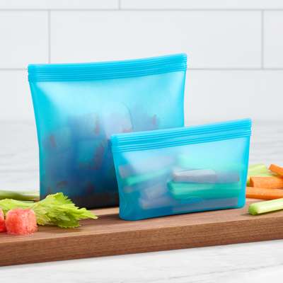 2 Eco Silicone Stand-up Food Bags, Blue (This style is offered only until stock is depleted)