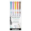 Zebra Mildliner Highlighters, Double ended, 5 Fluorescent Colors (pink, orange, yellow, green, blue)