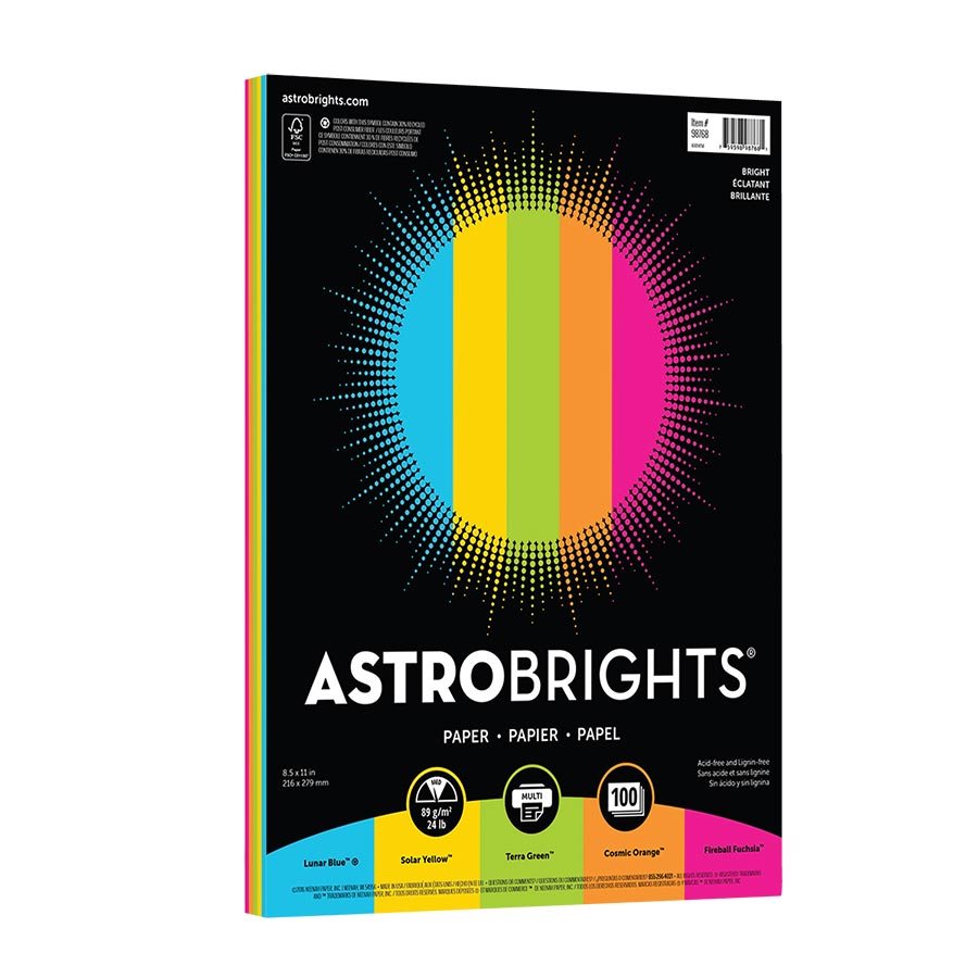 Papier Astrobrights®, Paquet de 100 feuilles en 5 couleurs variées