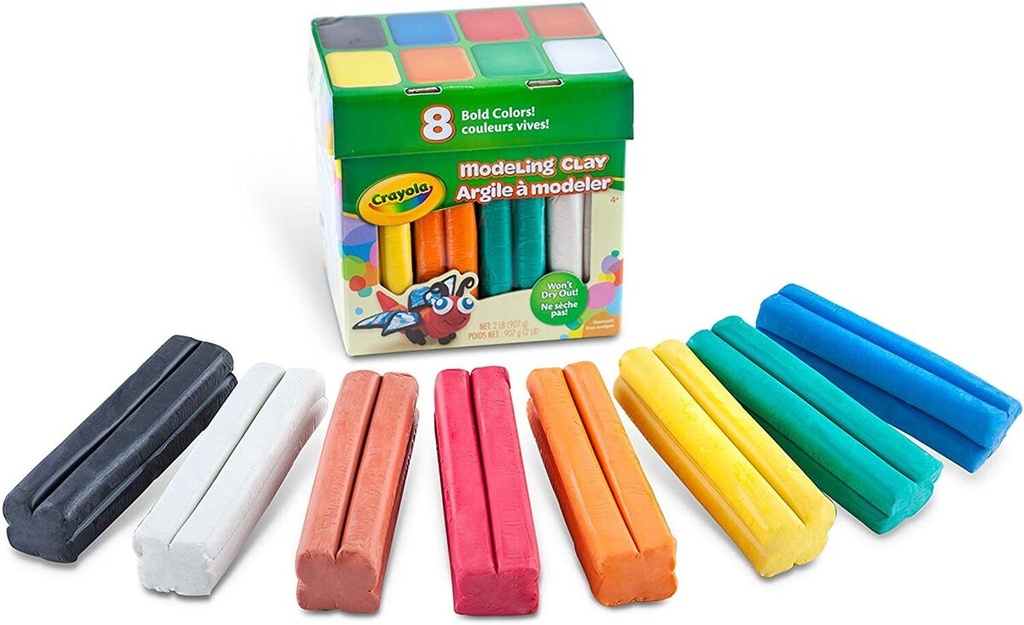 [832597] Argile à modeler Crayola, grand format, 8 batons de 4 oz (rouge, bleu, vert, jaune, brun, noir, orange, blanc)