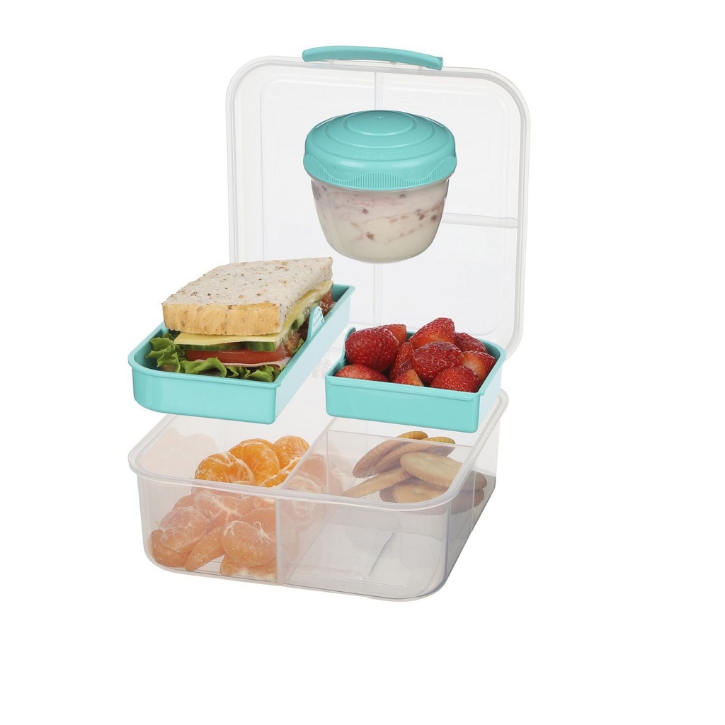 [Y836565] Contenant cubique bento TO GO?? de 1,25 L avec pot à yogourt Sistema, Coul. Ass.