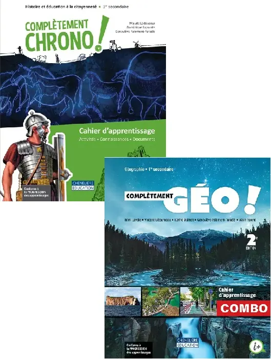 [9998202510506] Combo cahiers d'apprentissages (Sec. 1) Complétement Géo! et Complétement Chrono! incluant le fascicule Mes bases en géo + activités int. - 1 an - Versions imprimée et numérique (ISBN: 9998202510506)