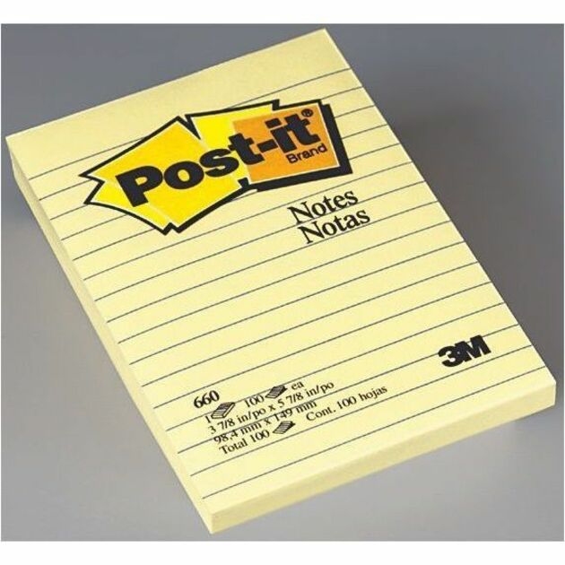 [133835] Bloc de notes autocollantes Post-It, 4" x 6", ligné (1 pad de 100 fls)