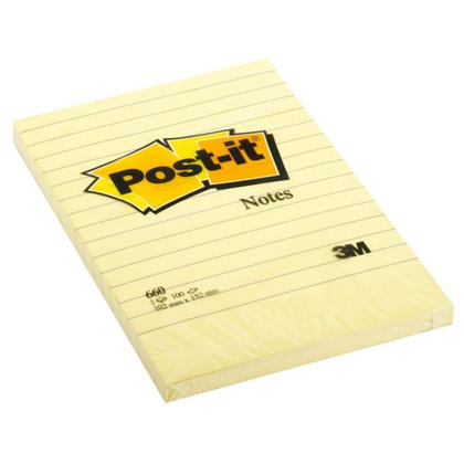 [133835] Bloc de notes autocollantes Post-It, 4" x 6", ligné (1 pad de 100 fls)