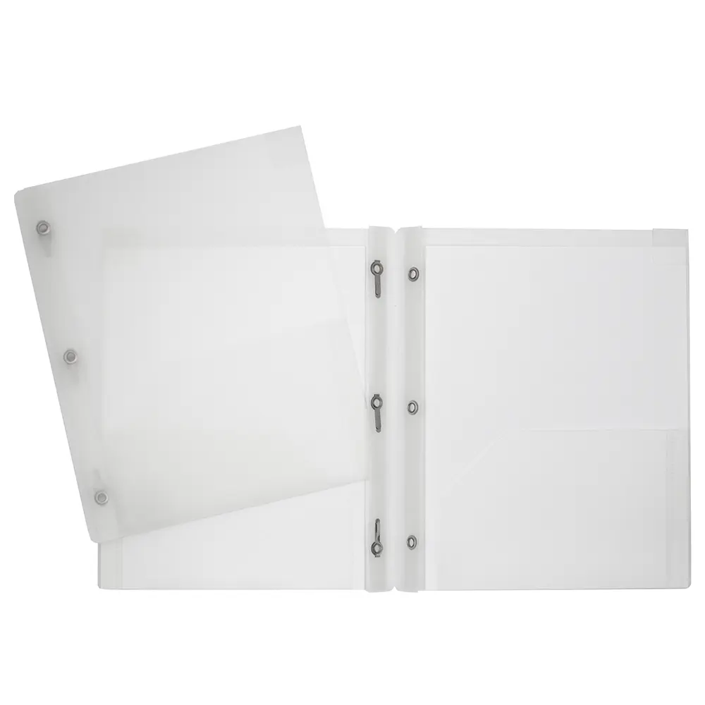 Duo-tang plastique rigide, attaches et pochettes, Clair