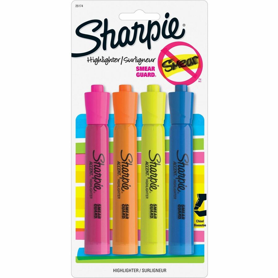 [828338] Surligneurs Sharpie Tank, pointe biseautée (Pqt de 4 couleurs)