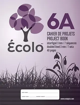 [EC6A] Écolo project notebook #6A, 3mm interlined, 7 sequences, 3 holes, 40 pages