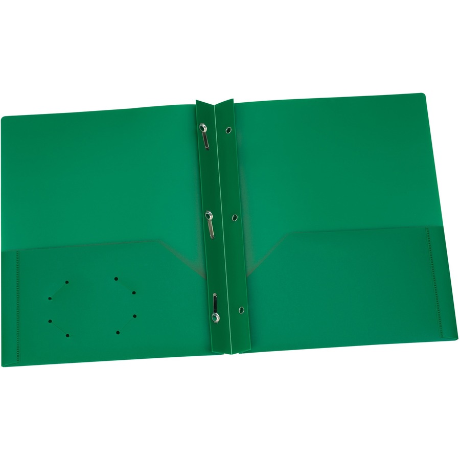 [1036813] Oxford Hard Plastic Duo-tang with fasteners and pockets, Green