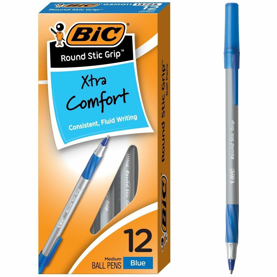 [660639] Stylos à bille Round Stic™ Grip, pte moyenne, Bleu (Bte de 12)