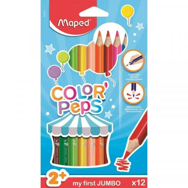 [MAP6] Crayons de couleurs en bois forme Triangulaire Maxi-Jumbo Corlor'Peps Maped (boîte de 12)