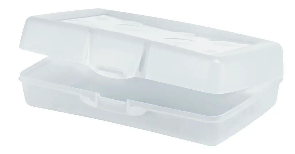 Hard plastic pencil box, reg., 8,4 x 5,6 x 2,5", Completely clear