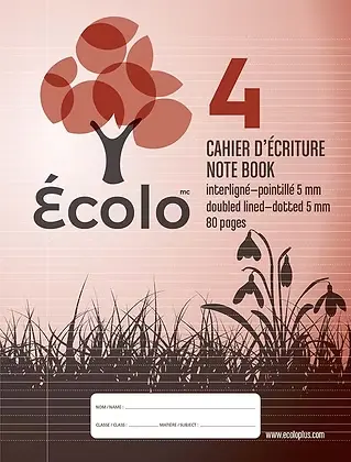 Écolo Writing Book #4, Interlined and Dotted 5 mm, 3 holes, 80 pages