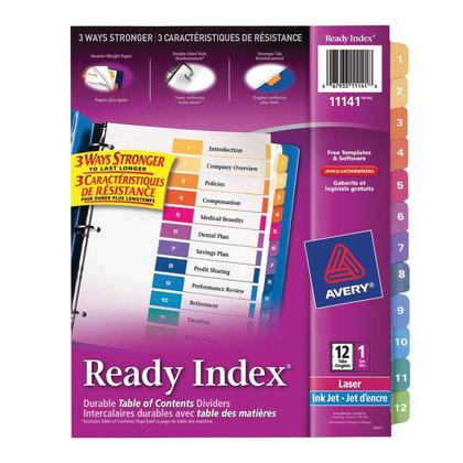 1 to 12 Tab Dividers