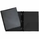 Hard Plastic Duo-tang with Fasteners and Pockets, Clear front pocket, Black